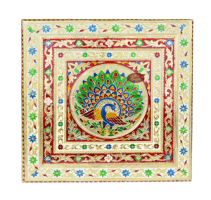 Chowki-Bajot / Tabouret de siège RAJWADI - Design paon en bois fait à la main 18 x 18 x 12 pouces - Chowki-G.M. - Product Image 2