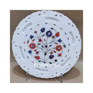 Plaques décoratives en incrustation de marbre au dernier design sculpté Design de fleurs colorées pour la décoration de Diwali pour les acheteurs au meilleur prix - Product Image 1