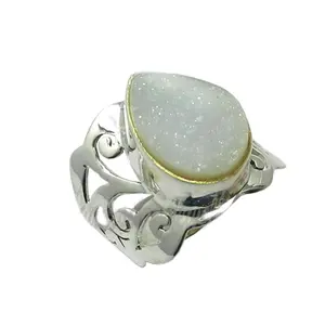 Grosir 925 Sterling Silver Druzy cincin batu buatan tangan alami perak perhiasan cincin untuk pria dan wanita pemasok perhiasan