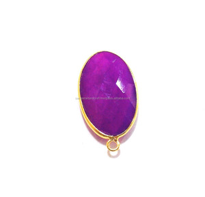 Hermosa piedra preciosa de Calcedonia de lavanda, chapado en oro de 18 quilates, bisel facetado hecho a mano, conector bohemio, joyería de piedra natal - Product Image 4