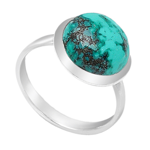 Anillo de piedras preciosas turquesa de cabina redonda Plata de Ley 925 con ajuste de bisel plateado Anillo de moda para fiesta de regalo de boda. - Product Image 2