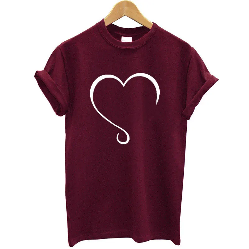 2019 Kleidung Marke Liebe Herz gedruckt T-Shirt Frauen Kurzarm Lustiges T-Shirt Frauen Loose T-Shirt