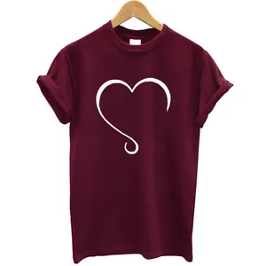 T-shirt manches courtes pour femme, ample, humoristique et de marque, avec impression de cœur, amour, 2019