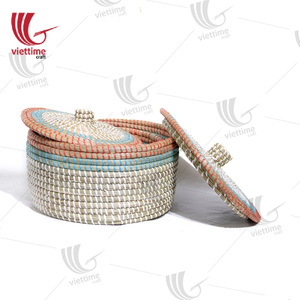 Atractiva Cesta Vietnamita de Mimbre de Algas Marinas y Tejido de Hilo Plástico con Tapa - Product Image 5
