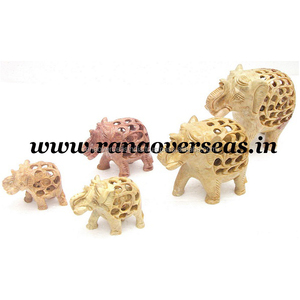 Stéatite Undercut Trunk Up Elephant Set Table Top Home Decorative Stéatite Figurines Elephant Statue - Product Image 2