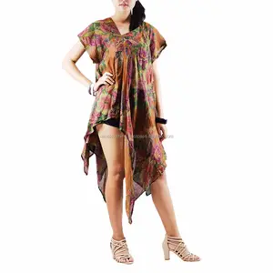 Tunique d'été à manches courtes, col en V, ourlet asymétrique trapèze, pour femmes, 2020 - Product Image 1