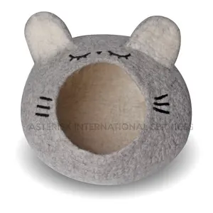 Smily Cat Cave - Eco-friendly Wool Felted Lucky Kitty Bed From Manufacturer - 100% NZ Wool Handmade High Quality Hot Sale