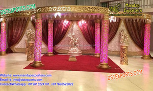 Mandap Cuadrado de Fibra para Bodas Grandiosas en Malasia, Mandap Lujoso para Bodas de Sri Lanka, Mandap Cuadrado Tallado en Fibra Dorada para Bodas en el Reino Unido - Product Image 6