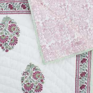 Colcha doble de algodón con estampado floral, edredón de algodón con estampado de bloque de mano, estilo bohemio, jaipuri, rajai - Product Image 3