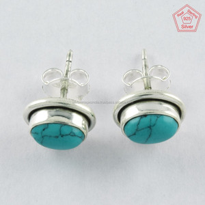 Amazing Turquoise gem stone-pendiente de tuerca de Plata de Ley 925 natural, venta al por mayor - Product Image 1