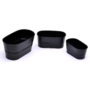 galvanized planter boxes Black Color Galvanized Embossed Planter garden planter for garden decor Set Of 3 - Product Image 2