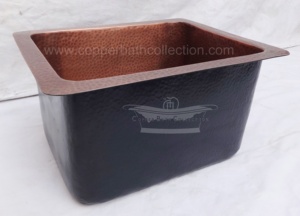 Fregadero de barra de cobre antiguo de fabricación india Fregadero de cocina de un solo cuenco con un orificio Diseño martillado cuadrado debajo del montaje - Product Image 3