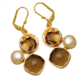 Quartz fumé perle Brecciated Mookaite pierre précieuse 925 argent Sterling boucles d'oreilles bijoux à la mode boucle d'oreille pour les femmes - Product Image 1