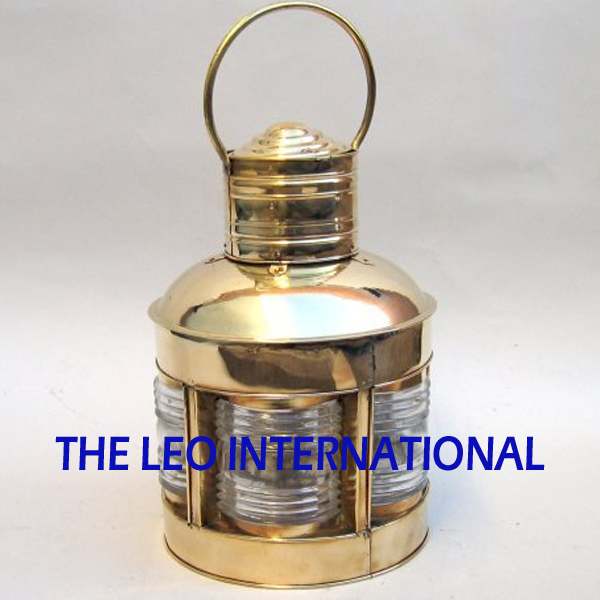Lampada A Olio Nautica In Ottone Antico - Lanterna Per Esterni Con Vetro Rosso Fresnel - 30.5 Cm - Replica Porto D'Albero