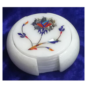 Incrustation de marbre blanc beaux ensembles de caboteur de thé forme ronde meilleure conception de fleur de qualité utilisée pour le thé et la table basse dans le restaurant - Product Image 1