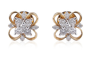 Pendientes de Racimo de Flores con Diamantes Naturales en Oro Amarillo de 14K |   Pendientes de tuerca de diseño floral con corte redondo para mujer, regalo de joyería fina - Product Image 2