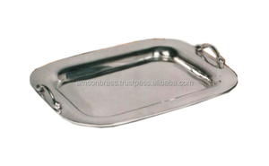 Vaisselle et assiettes vaisselle plat en acier inoxydable en métal argenté avec poignée nouveau design plateau de service ménager en métal - Product Image 6