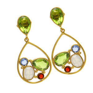Pendientes colgantes de plata de ley 925 peridoto Topacio piedra lunar granate chapado en oro hermoso diseño bodas Casa De Plata de moda - Product Image 2
