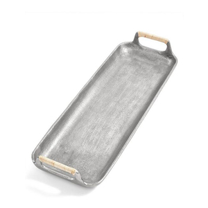 Bandeja de servicio rectangular plateada rústica Aluminio fundido con asa Plato de metal duradero - Product Image 1