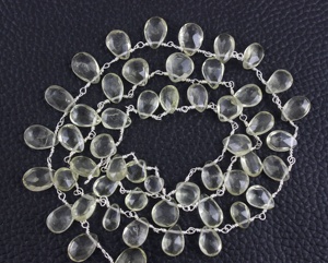 Sterling Silver Lemon Quartz Gemstone Pear & <b>Heart</b> <b>Shape</b> Sparking 5-8mm Wire Wrapped Attractive Gift Rosary Chain High Quality - Product Image 5