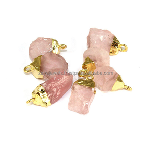 Conector de cuarzo rosa natural, colgante en bruto, conector galvanizado de latón dorado/plateado, conector áspero de piedra NATAL DE ENERO hecho a mano - Product Image 2