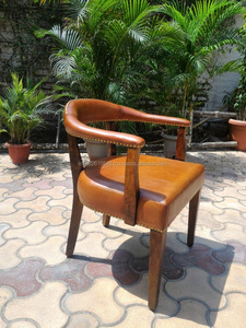 เก้าอี้รับประทานอาหารไม้และหนังอะคาเซียอุตสาหกรรมเก้าอี้รับประทานอาหารหนังวินเทจ - Product Image 3