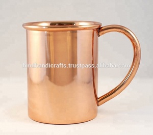 Cobre de 16 oz para tazas Cilindro de 450 Ml Artesanías de metal indias hechas a mano con mango Pulido brillante para mula de Moscú - Product Image 3