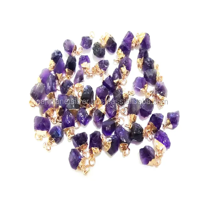 Amethyst Liontin Batu Kasar Lapis Emas Mawar-Liontin Batu Kelahiran