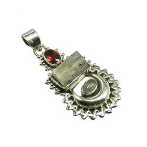 Nuevo diseño de joyería fina colgantes encantos Plata de Ley 925 corte esmeralda aguamarina granate Multi piedra preciosa elegante Vintage rodio - Product Image 1