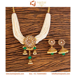 Bollywood Gold Plated Choker Necklace <b>Set</b> 18258 Green - Product Image 1