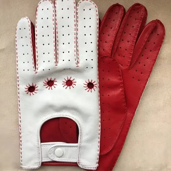 Guantes de conducción rojos y blancos/cuero italiano Napa/guantes de conductor de coche de cuero italiano de dos tonos