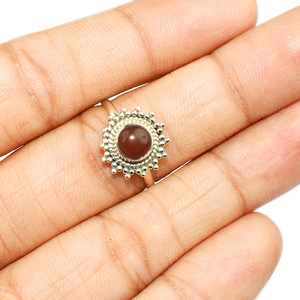 Anillo de Plata de Ley 925 con forma redonda de cornalina, anillo con bisel rojo y naranja, joyería de plata 925 - Product Image 4