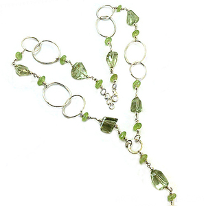 Collier élégant en argent 925 avec pierres précieuses d'améthyste verte et de préhnite - Product Image 1