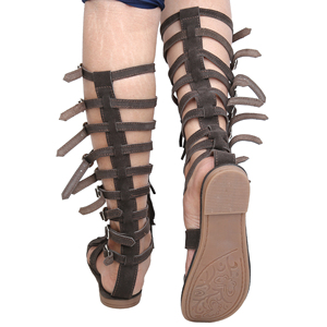 Real Suede Leather Fringe Style With Tie up Flat Sandal - Product Image 2
