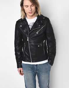Wholesale 100% Sheep Biker Style Black Original <b>Genuine</b> <b>Leather</b> <b>Jacket</b> - Product Image 3
