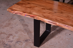 Losa de madera maciza con borde vivo moderno, mesa de comedor, marco de hierro, venta al por mayor a granel para uso en restaurante, sala de estar, fabricante, proveedor - Product Image 4