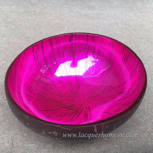 Hot Selling Metallic Lacquer Pink Coconut Shell Bowls, Tear Drop Mother of Pearl Inlaid Bowl - Product Image 2