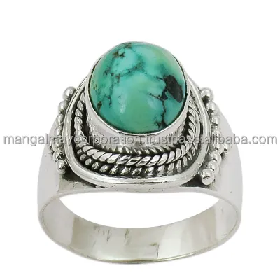 Hoge Kwaliteit Turquoise Ronde Gevormde Edelstenen Ring 925 Zilveren Bezel Instelling Ring Voor Valentijn Gift Zilveren Sieraden Groothandel Leverancier