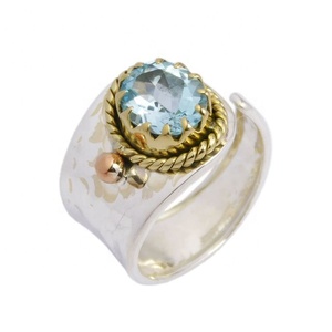 แหวนพลอยสองสีสำหรับผู้หญิง925สเตอร์ลิงสีฟ้าบุษราคัมปรับได้2025ดีไซน์ล่าสุด - Product Image 1