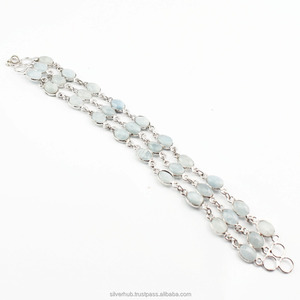 สร้อยข้อมือแฮนด์เมดรูปวงรีหินดวงจันทร์เงินสเตอร์ลิง925อันน่าทึ่ง - Product Image 3