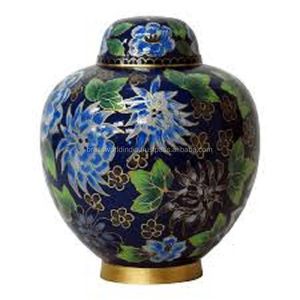 Urne funéraire pour adulte en cloisonné de fleurs, style américain, en laiton, Brassworld India, fournitures funéraires - Product Image 3