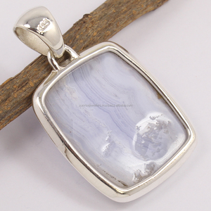 BLEU LACE AGATE Coussin Gemstone Lunette Réglage Argent Sterling 925 Élégant Solitaire Pendentif Bijoux De Mode - Product Image 2