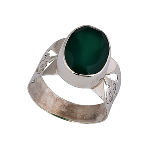 Anillo de plata 925 sólida con piedras preciosas facetadas ovaladas de ónix verde 9X13mm - Product Image 2