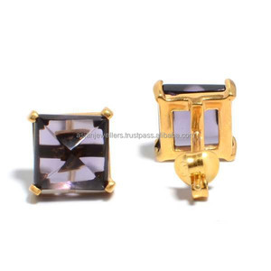 Amethyst Quartz Vermeil Gemstone Fashion Earrings In 925 Sterling Silver - Product Image 2