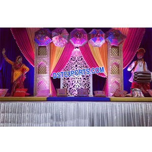 Punjabi-montaje de escenario con estatuas, Escenario nocturno, decoración de escenario, Mehndi, Punjabi - Product Image 1