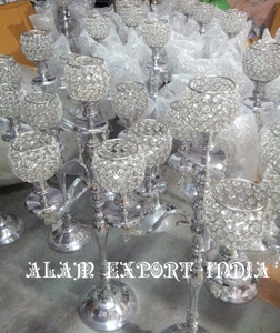 Latest Design <b>Top</b> Creative Alam Export India Handmade Metal Aluminum Candelabra 5 Arms <b>Crystal</b> Bowl Wedding Use Tabletop - Product Image 5