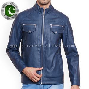 Blouson en cuir bleu homme, de haute qualité, vente en gros, 2021 - Product Image 6
