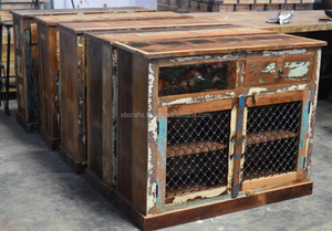 Mueble de Almacenamiento Estilo Étnico Indio Antiguo de Madera Reciclada con Puerta de Jali de Hierro para Cocina, Oficina, Sala de Estar, Aparador - Product Image 5