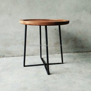 Table d'appoint ronde moderne avec accents en cuivre Meubles de salle à manger en bois massif pour usage domestique - Product Image 3