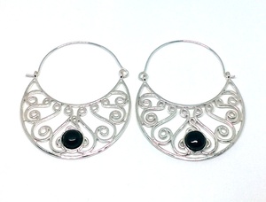 Handcrafted Indian Jewelry for Women Girls Sterling Silver Plated <b>Black</b> <b>Onyx</b> Stone Hoop <b>Earrings</b> Diamond Pearl for Parties Gifts - Product Image 2